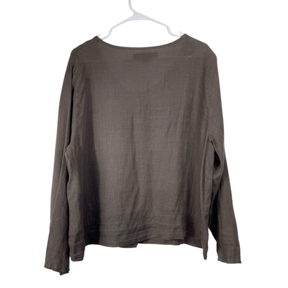 Flax Size Large 100% Linen Brown Button Front Top Jacket Pocket Lagenlook - Picture 2 of 8